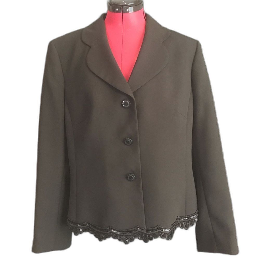 Le Suit Blazer Women’s Plus Size 16 Black Scalloped Sequins Hem Long Sleeve